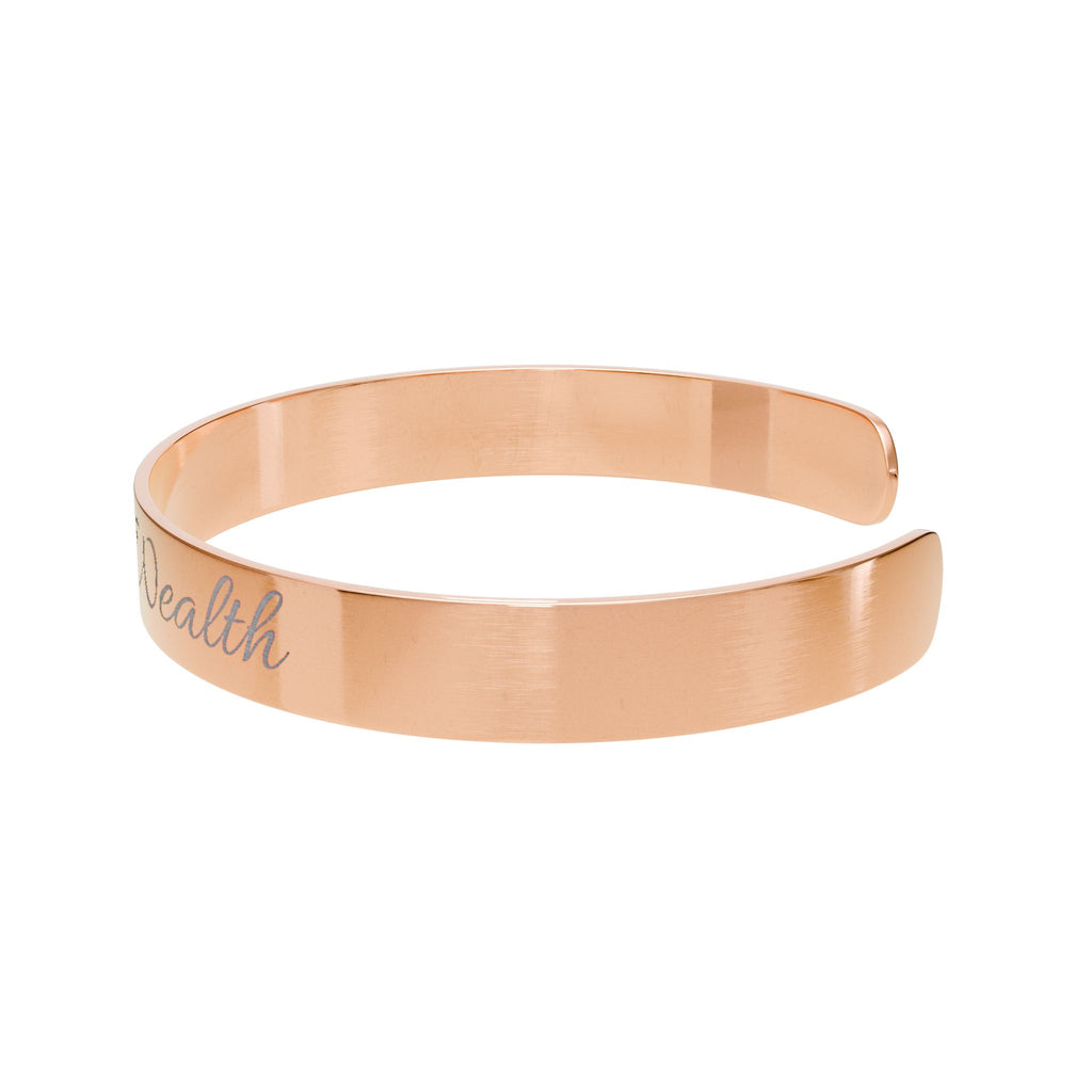 Rose Gold Engraved Cuff Bracelet – “I Am Wealth” Inspirational Bangle